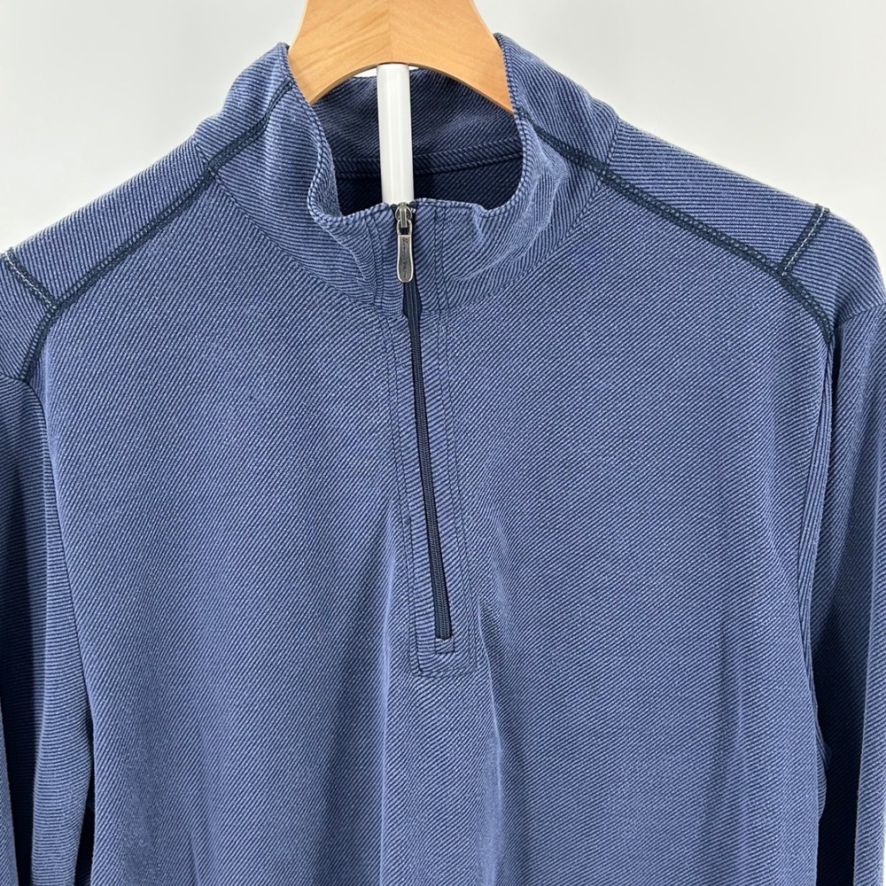 Tommy Bahama Mens Medium Navy Blue Ribbed Tencel Modal 1/4 Zip Pullover Sweater
